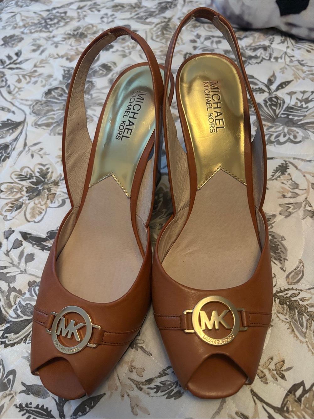 Brown Michael Kors size 10 sling back peep toe heels